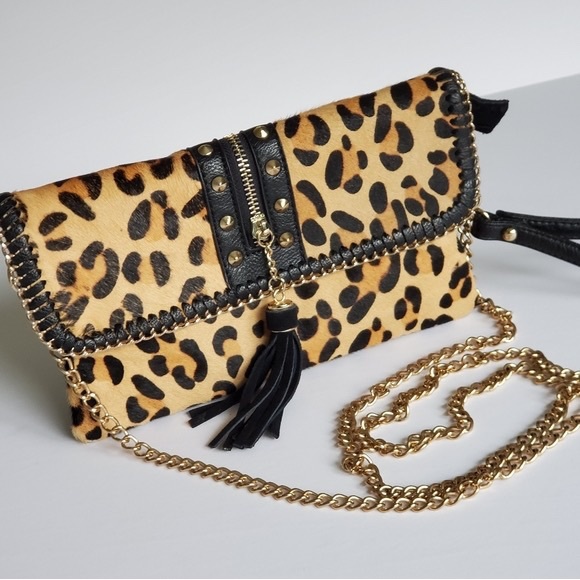 NWT Sondra Roberts Studded Leopard Clutch Chain Crossbody Bag - Picture 1 of 4